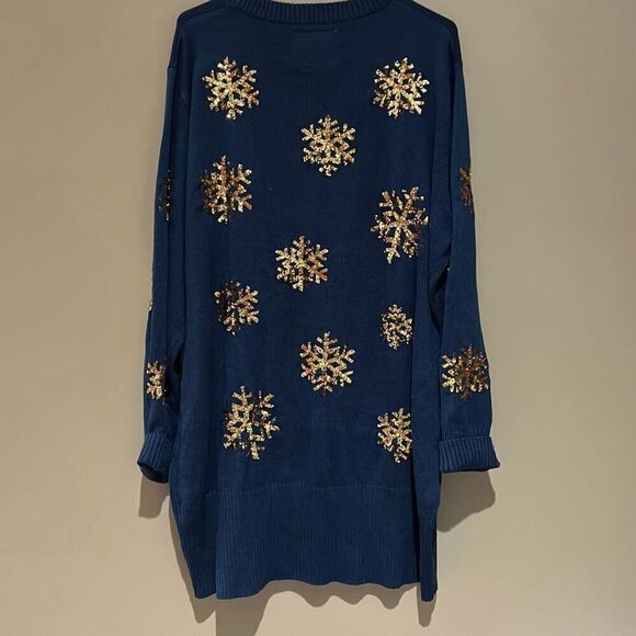 Tipsy Elves Blue Sequin Snowflake Dress XXL Sweater Dress - Picture 6 of 10